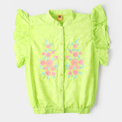 Girls Jacquard Embroidered Top Neon - Neon Green