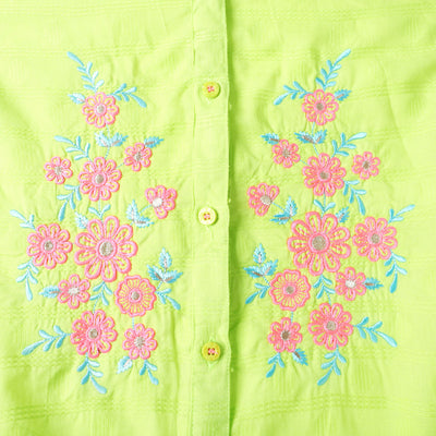 Girls Jacquard Embroidered Top Neon - Neon Green