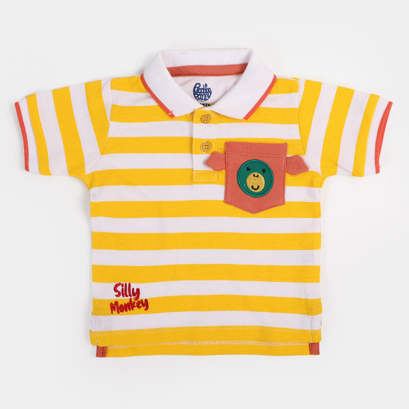 Infant Boys Cotton Polo Silly Monkey - Yellow/White