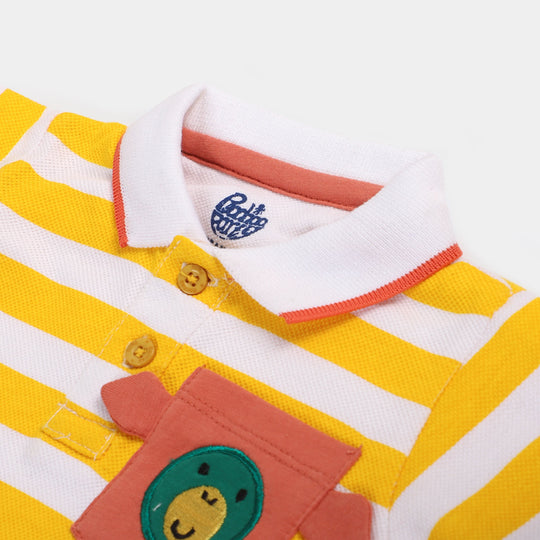 Infant Boys Cotton Polo Silly Monkey - Yellow/White