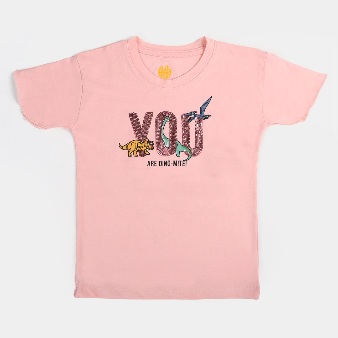 Girls Cotton Jersey T-Shirt Dino Mite - Pink