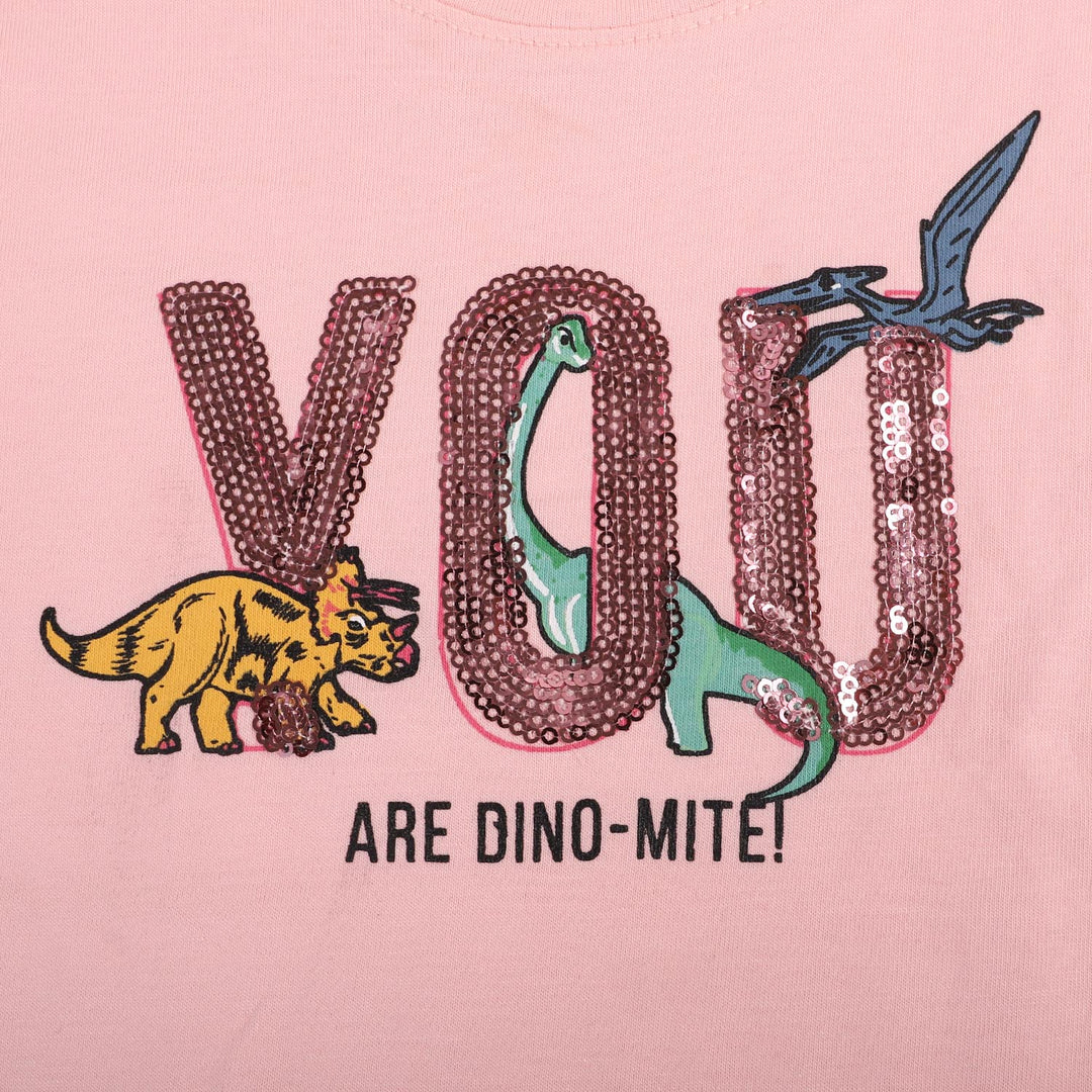 Girls Cotton Jersey T-Shirt Dino Mite - Pink