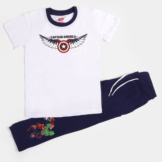 Boys Cotton 2Pcs Suit Character - White