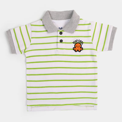 Infant Boys Cotton Polo Stay - Green/White