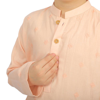 Boys Embroidered Kurta Pajama Suit Diamond - Peach