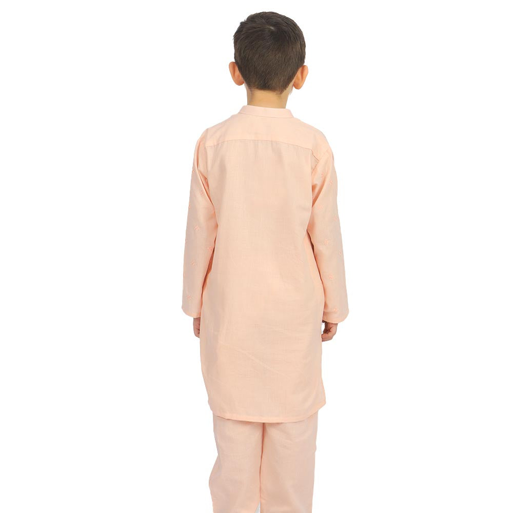 Boys Embroidered Kurta Pajama Suit Diamond - Peach