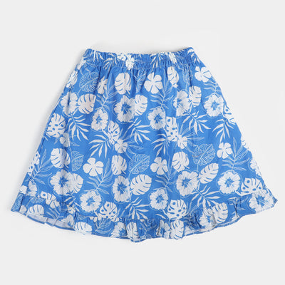 Girls Cotton Printed Skirt - Aqua Blue