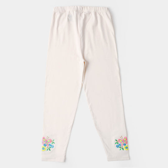 Girls Embroidered Tights Butterfly - Butter Cream