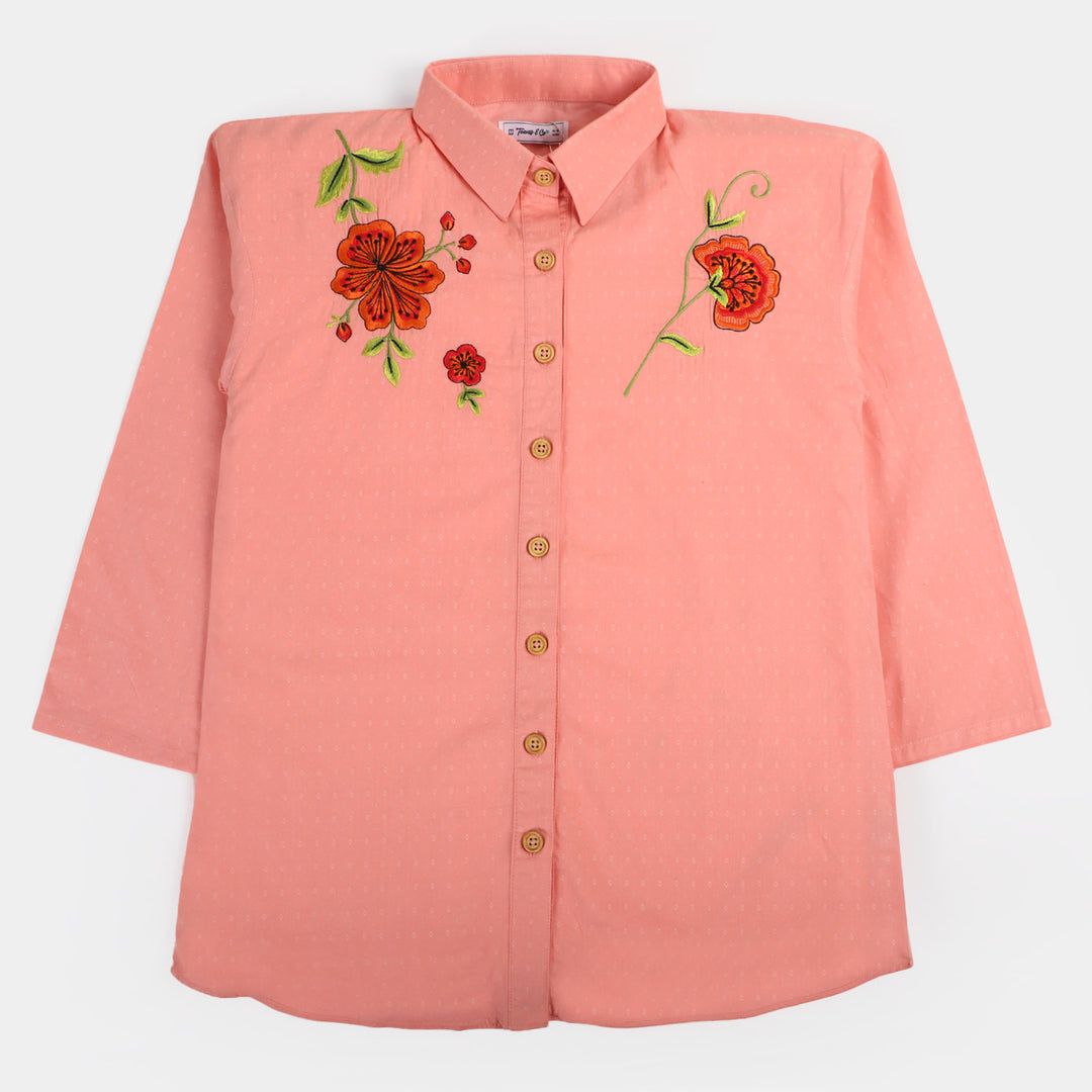 Teens Girls Cotton Embroidered Rose Top - Orange