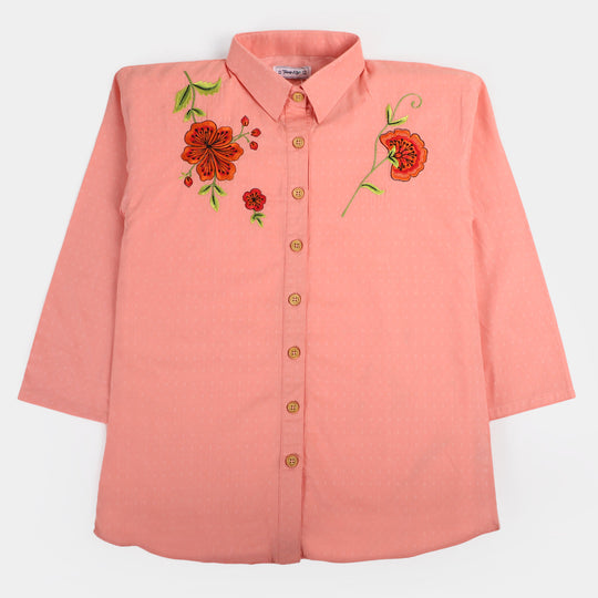 Teens Girls Cotton Embroidered Rose Top - Orange