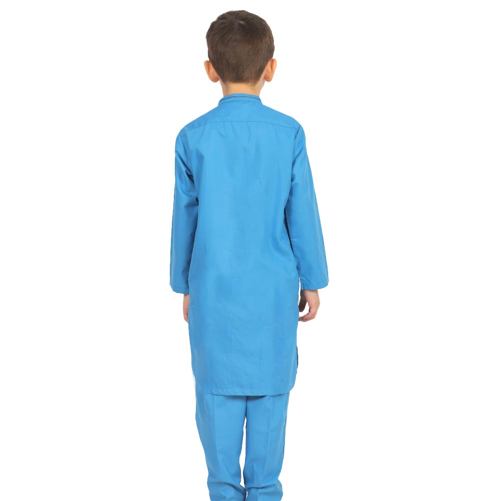 Boys Embroidered Kurta Pajama Suit - Blue