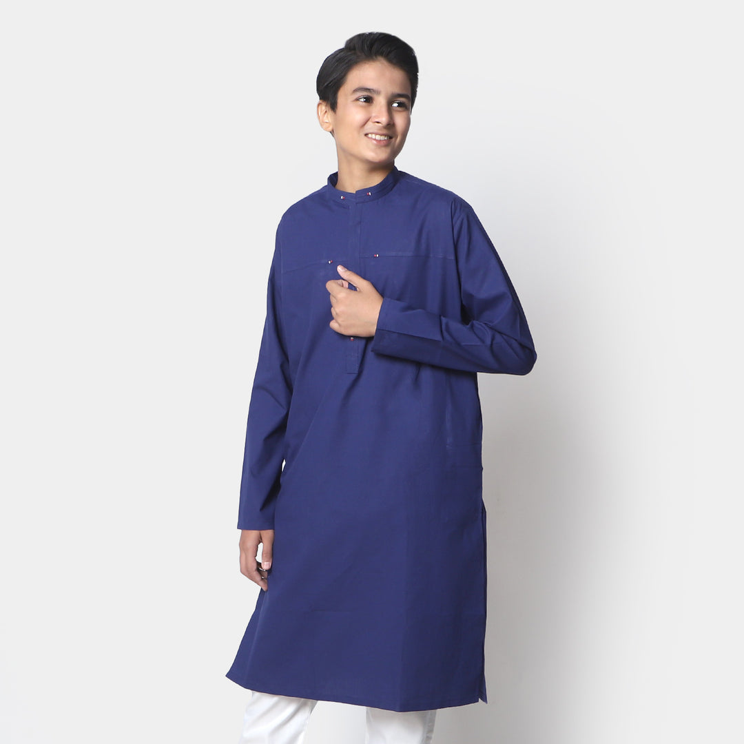 Teens Boys Cotton Styling Kurta - Navy
