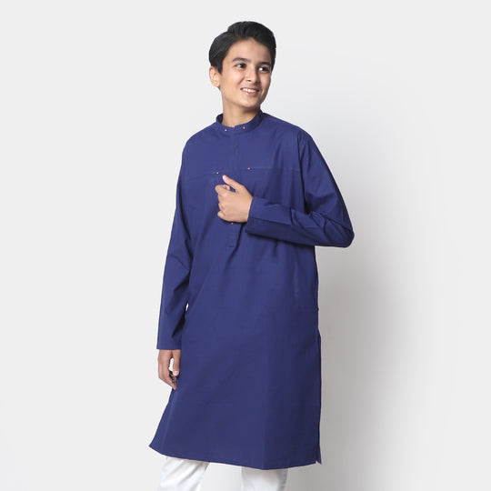 Teens Boys Cotton Styling Kurta - Navy