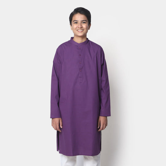 Teens Boys Cotton Basic Kurta - Purple