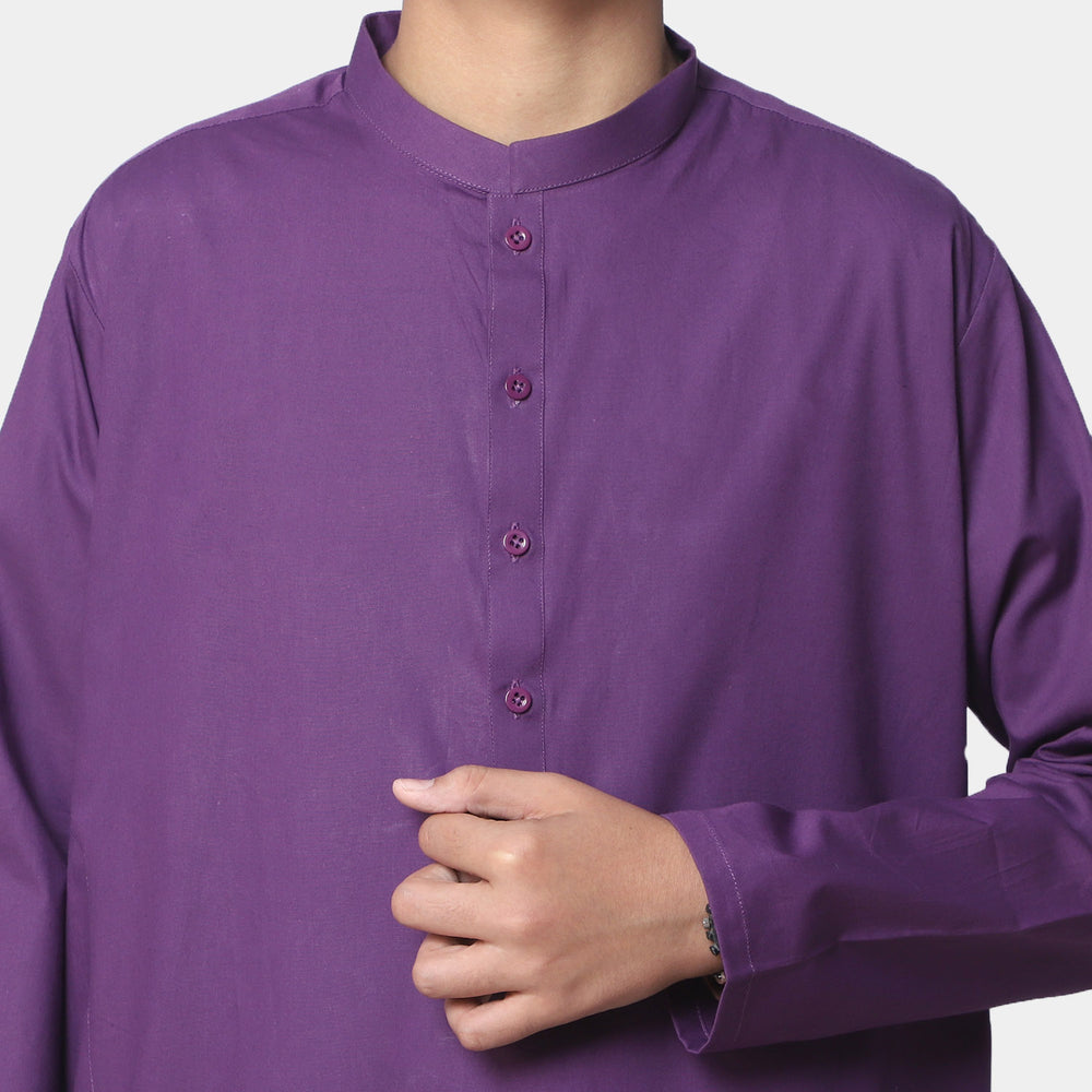 Teens Boys Cotton Basic Kurta - Purple