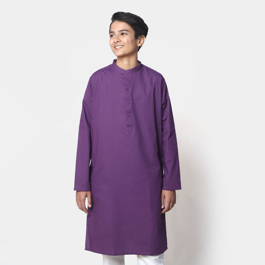 Teens Boys Cotton Basic Kurta - Purple