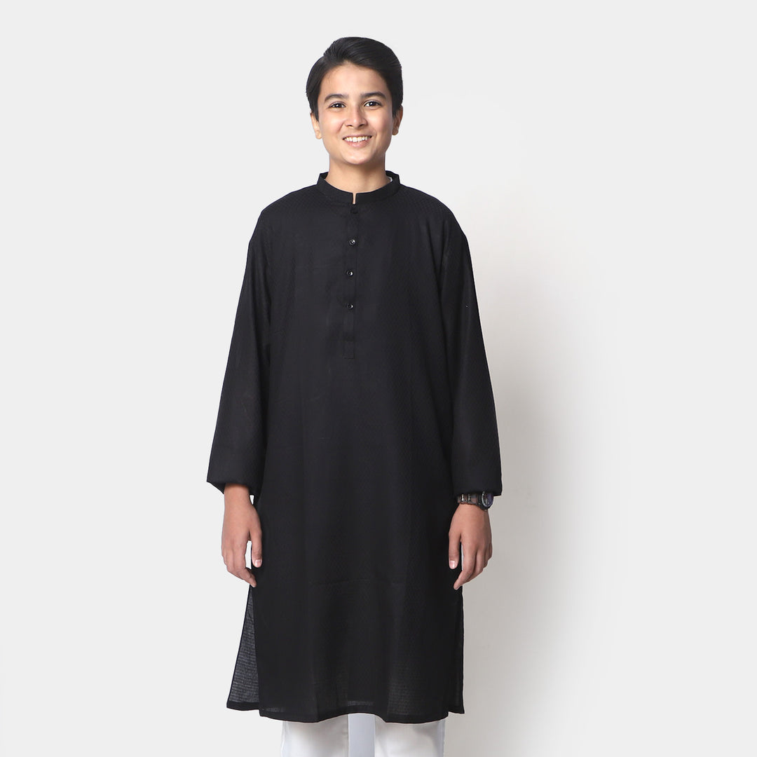 Teens Boys Jacquard Basic Kurta - Black