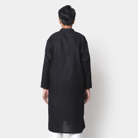 Teens Boys Jacquard Basic Kurta - Black