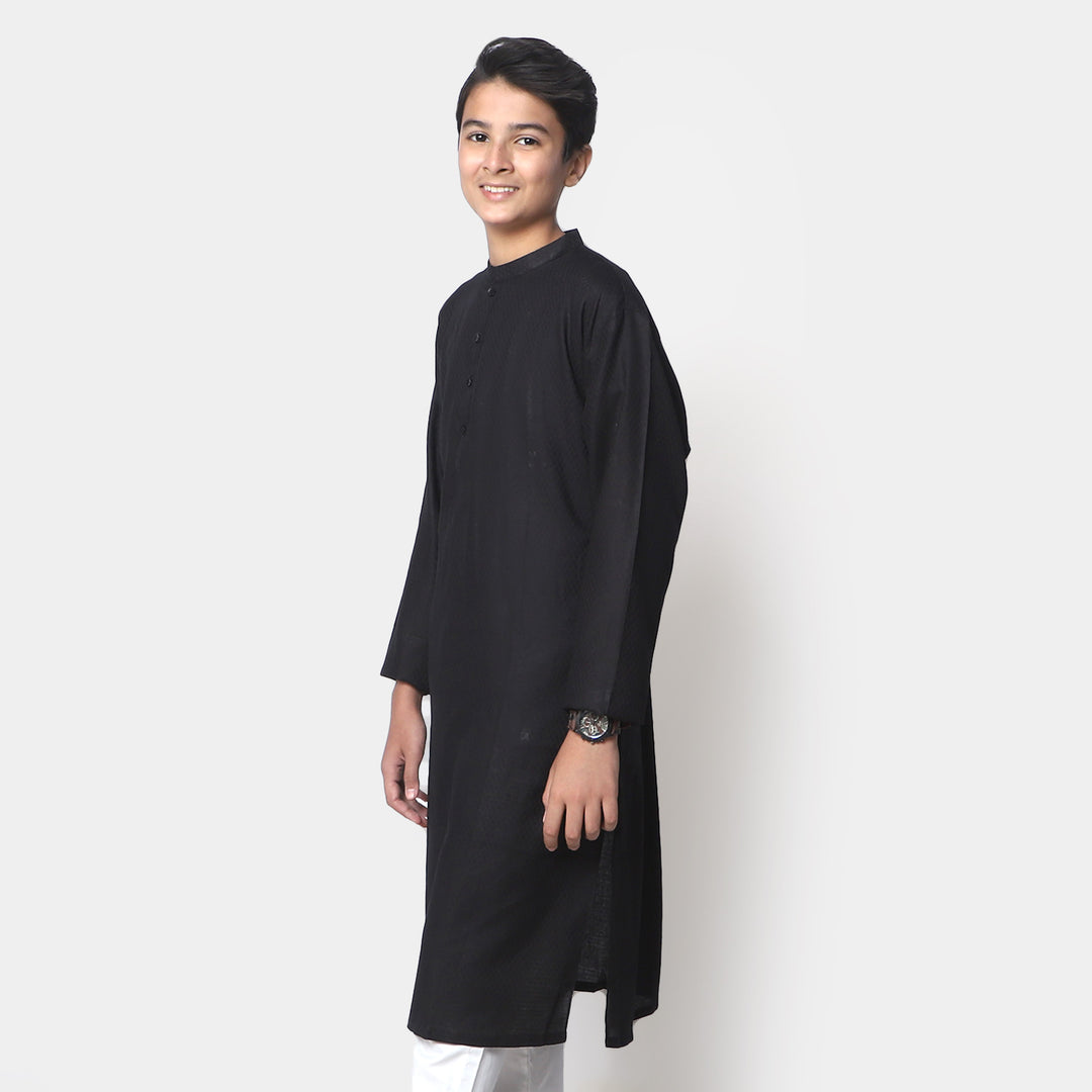 Teens Boys Jacquard Basic Kurta - Black