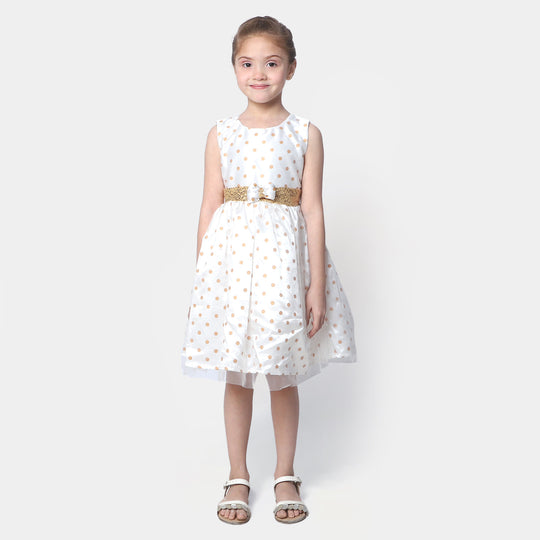 Girls Fancy Frock Glitter Dots - White