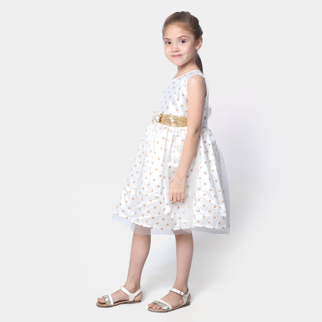 Girls Fancy Frock Glitter Dots - White