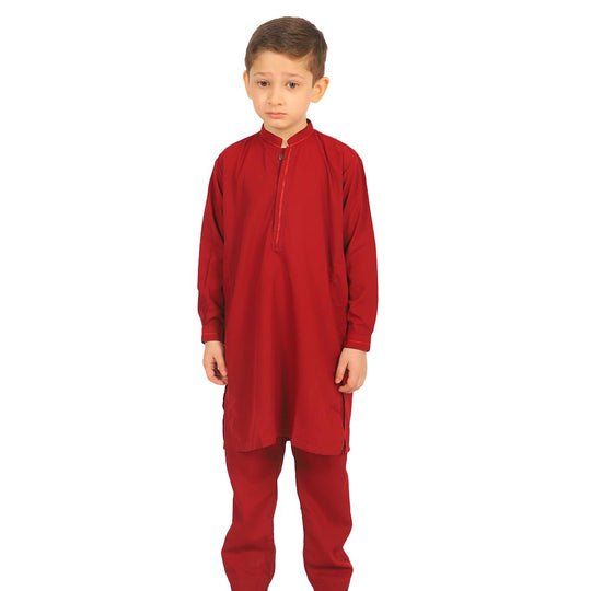 Boys Kurta Pajama Suit Grey Elegant - Maroon