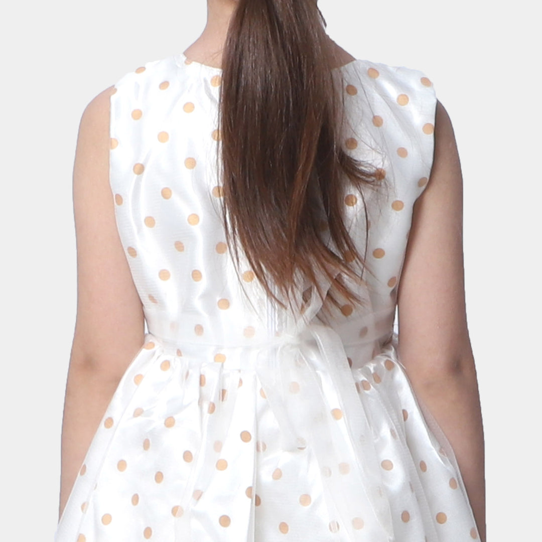 Girls Fancy Frock Glitter Dots - White