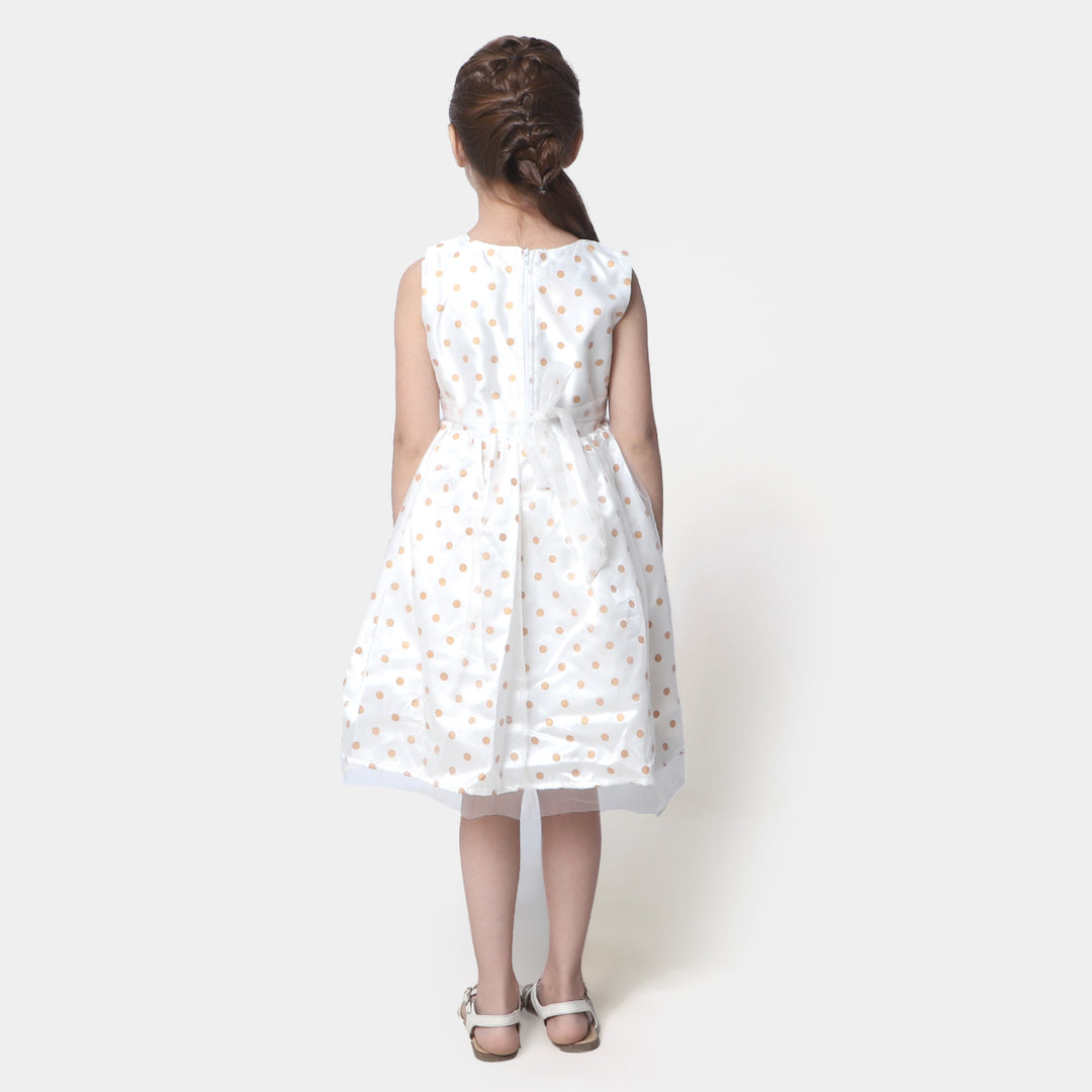 Girls Fancy Frock Glitter Dots - White