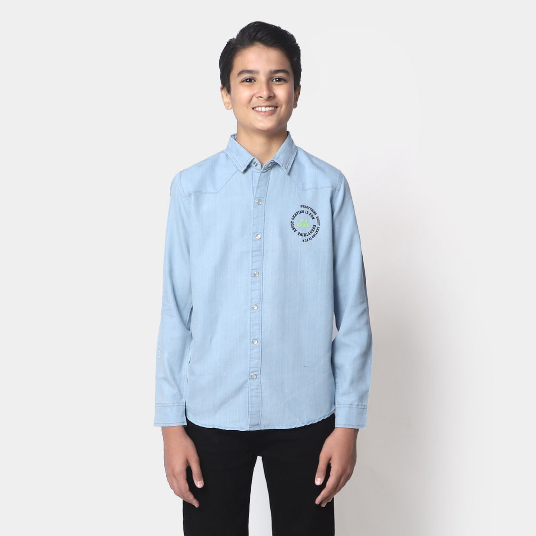 Boys Teens Denim Shirt Skate Board - LIGHT BLUE