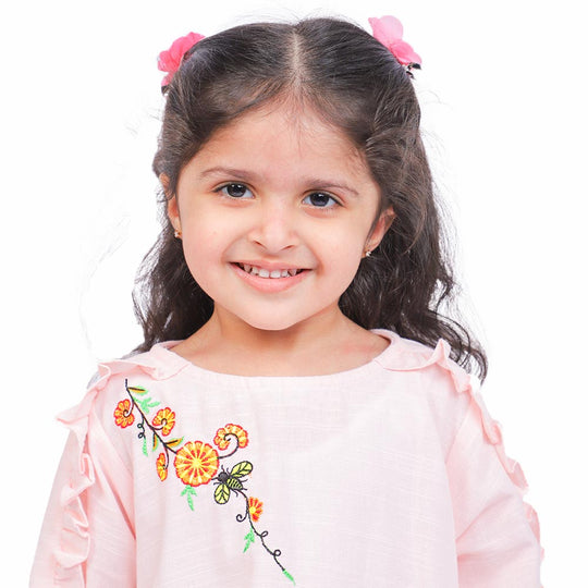 Girls Embroidered Top Sun Flower - Lt.Peach