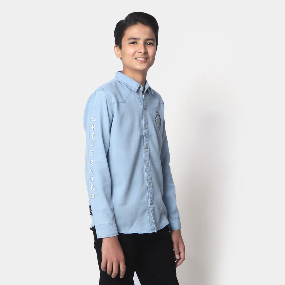 Boys Teens Denim Shirt Skate Board - LIGHT BLUE