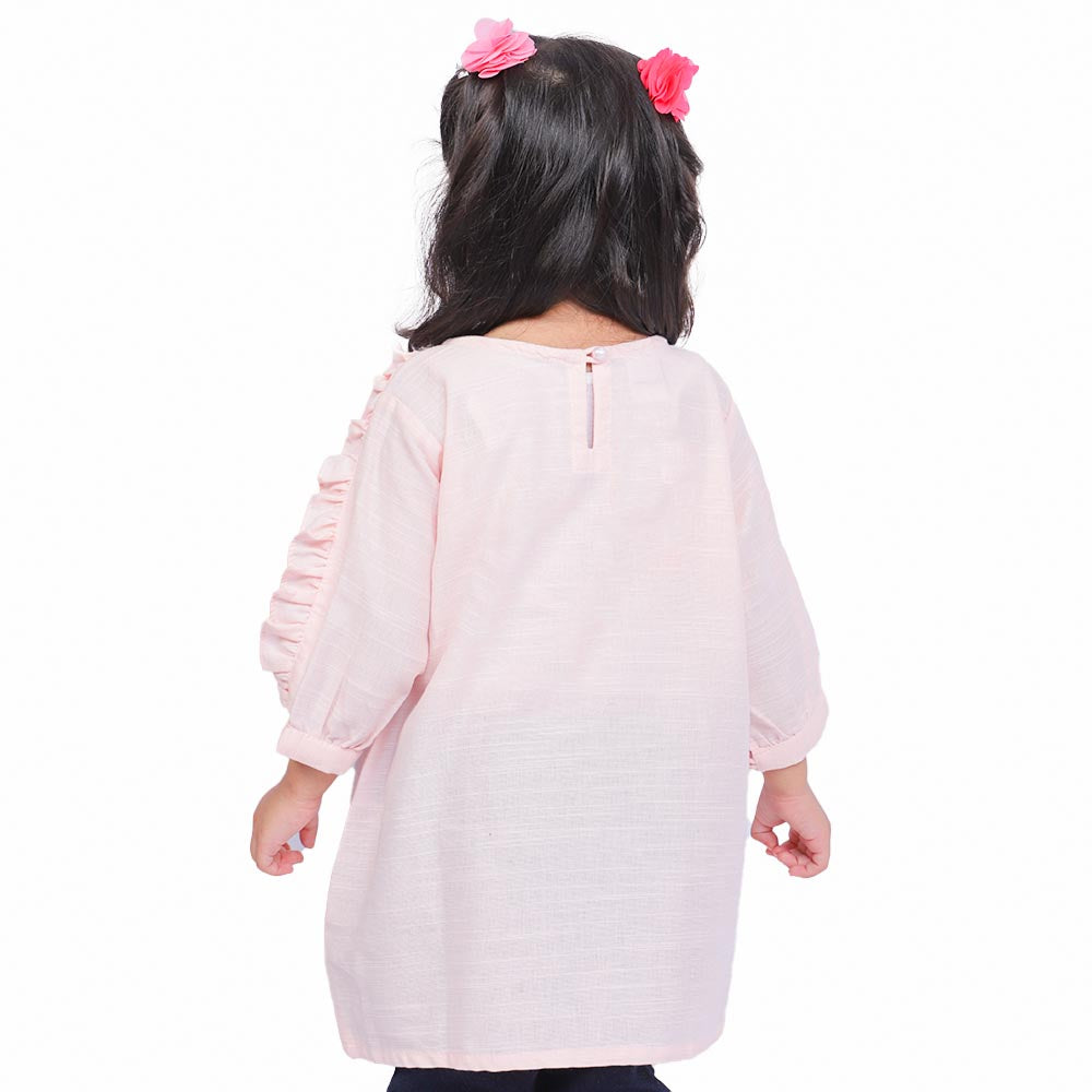 Girls Embroidered Top Sun Flower - Lt.Peach