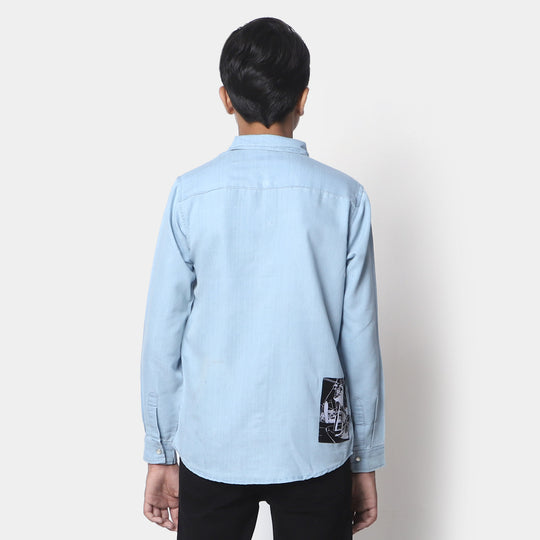 Boys Teens Denim Shirt Skate Board - LIGHT BLUE