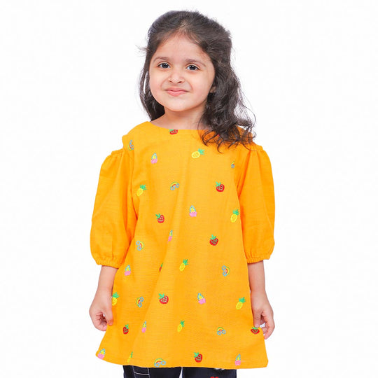 Girls  Embroidered Top Mix Fruits - Meri Gold