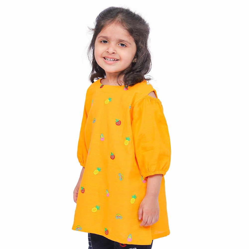Girls  Embroidered Top Mix Fruits - Meri Gold