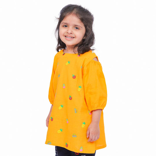 Girls  Embroidered Top Mix Fruits - Meri Gold