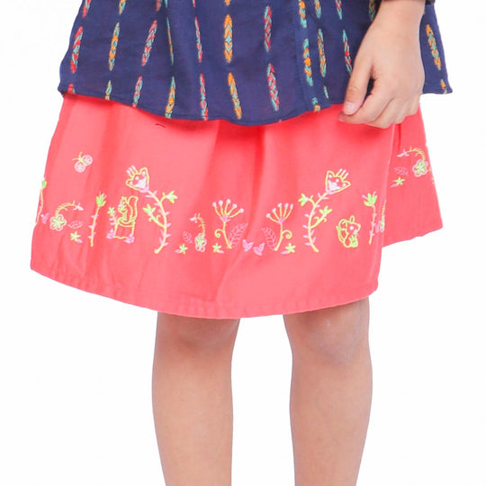 Girls Skirts Flower Emb Hem - Pink