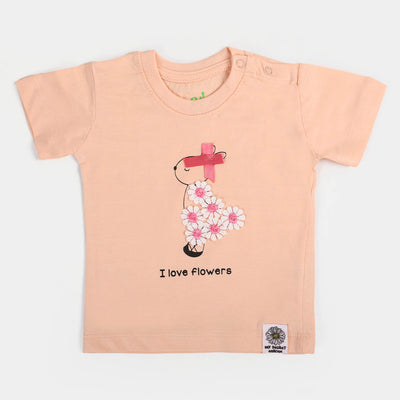 Infant Cotton Girls T-Shirt Flowers | Peach