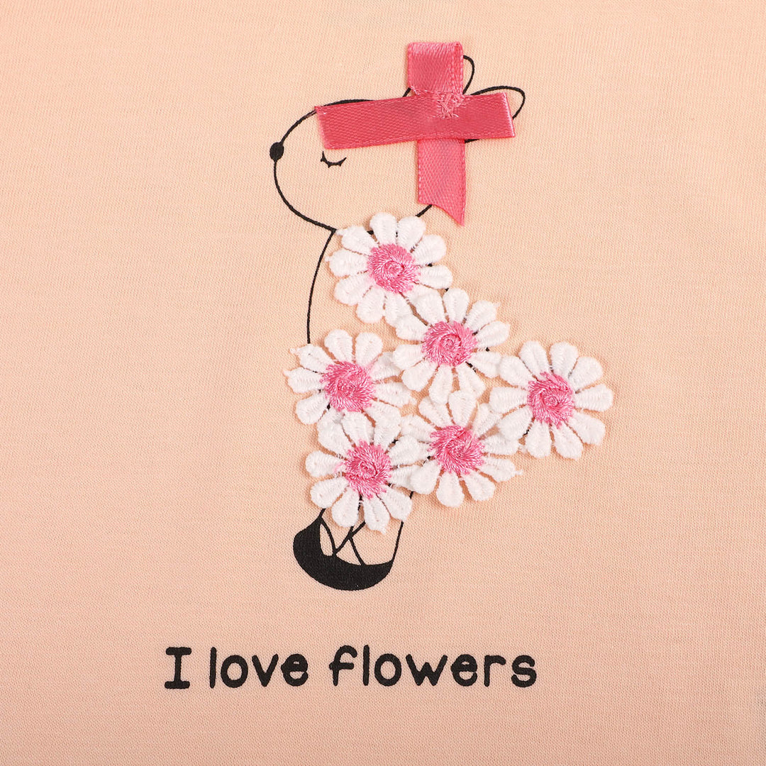 Infant Cotton Girls T-Shirt Flowers | Peach