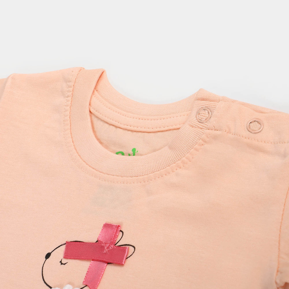 Infant Cotton Girls T-Shirt Flowers | Peach