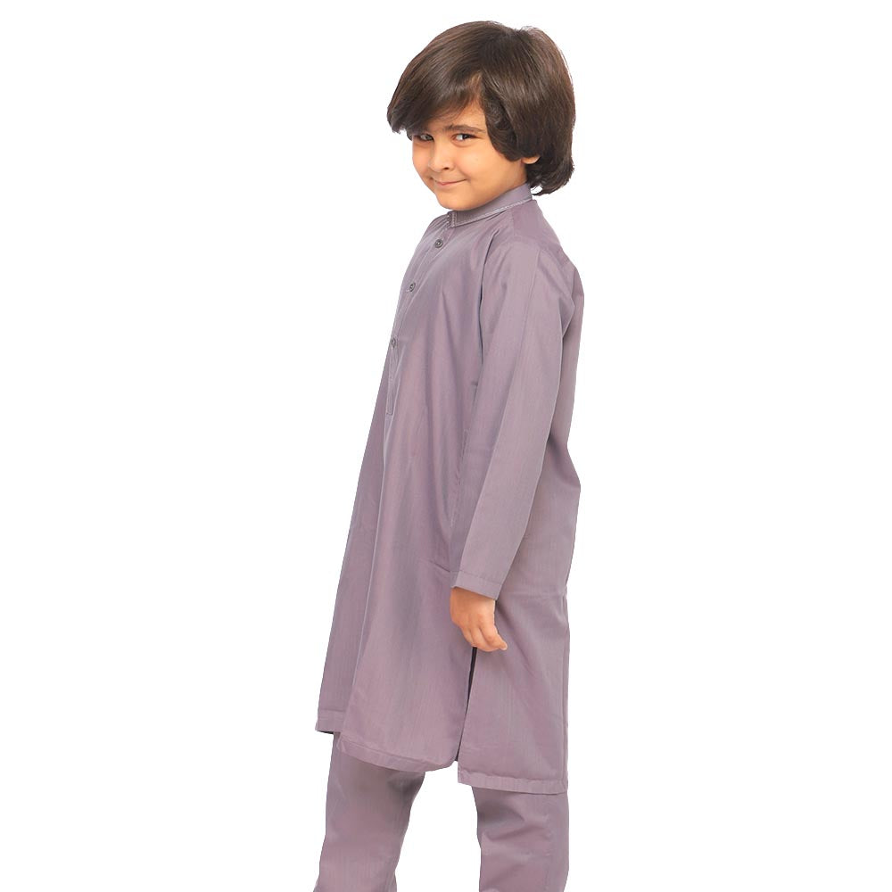 Boys Embroidered Kurta Pajama Suit - Purple