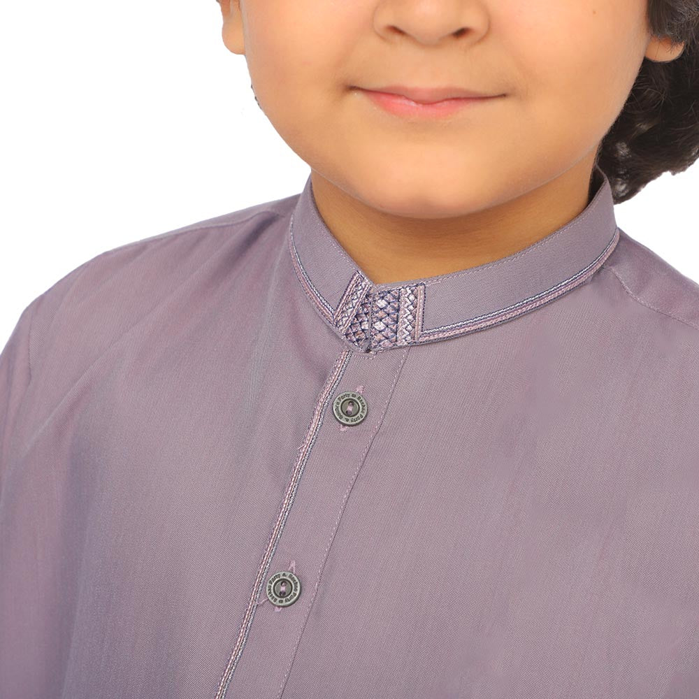 Boys Embroidered Kurta Pajama Suit - Purple