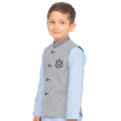 Boys Embroidered Waist Coat - Grey