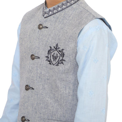 Boys Embroidered Waist Coat - Grey