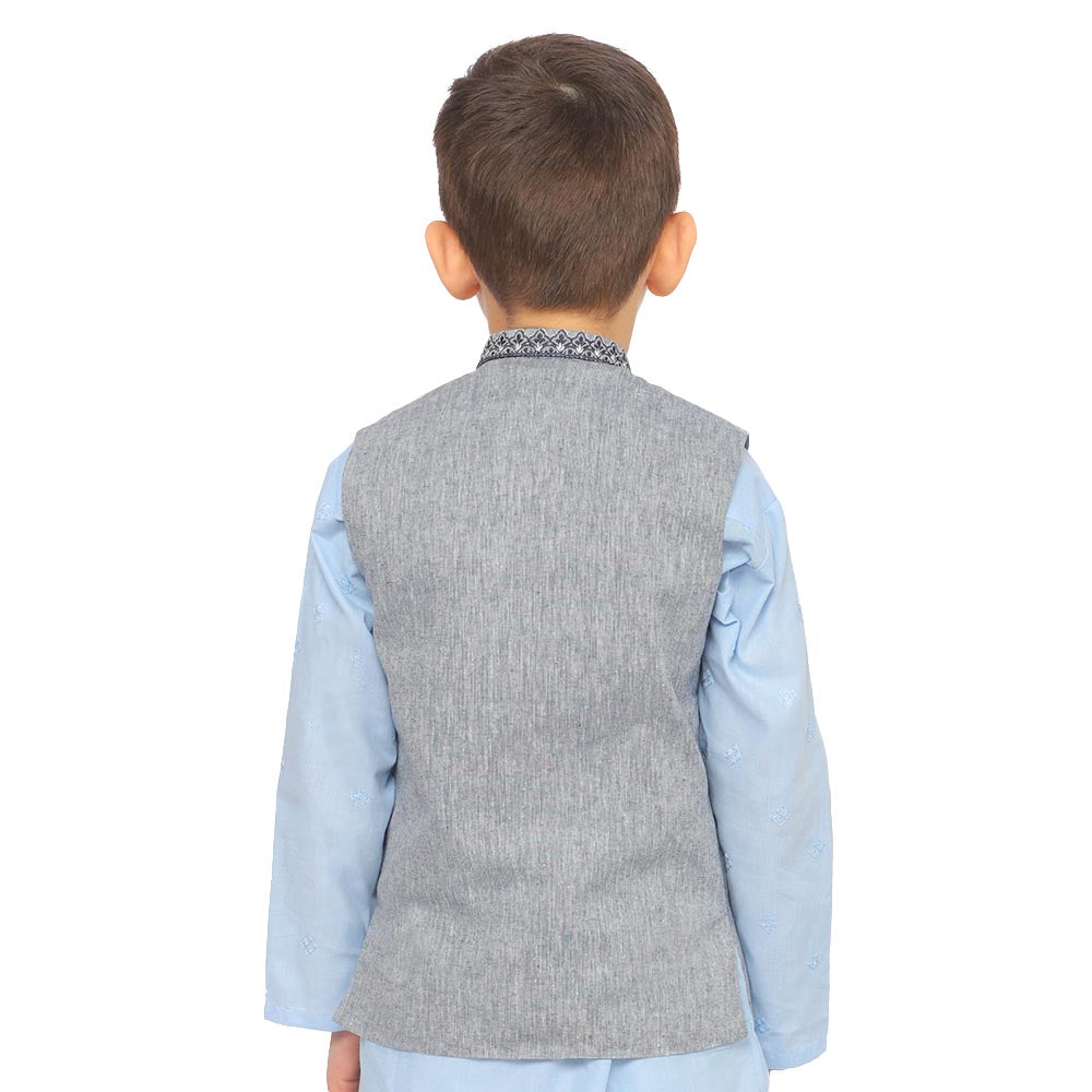 Boys Embroidered Waist Coat - Grey