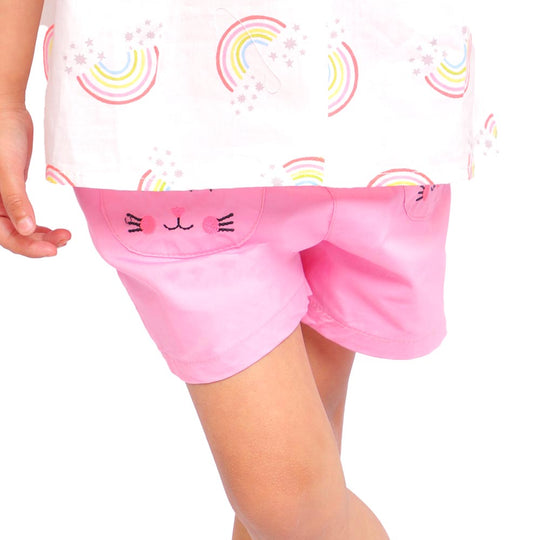 Catty Emb Cotton Short For Girls - Pink