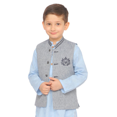 Boys Embroidered Waist Coat - Grey