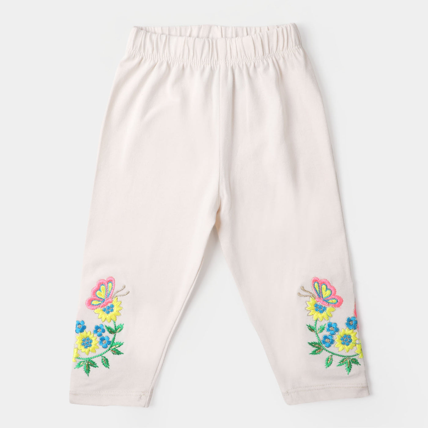 Infant Girls Embroidered Tights Butterfly - Butter Cream