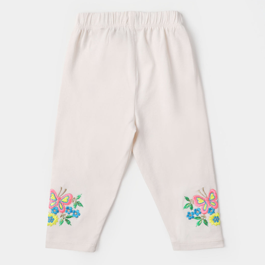 Infant Girls Embroidered Tights Butterfly - Butter Cream