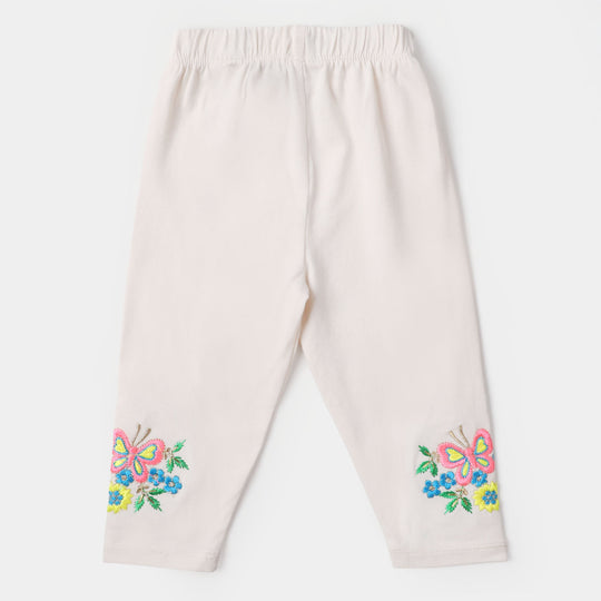 Infant Girls Embroidered Tights Butterfly - Butter Cream